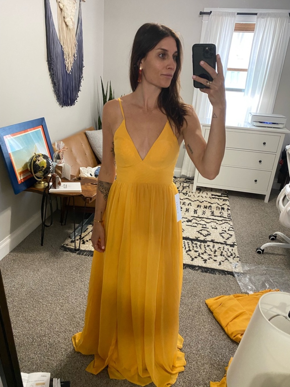 Azazie Yellow Spaghetti-Strap Maxi Gown